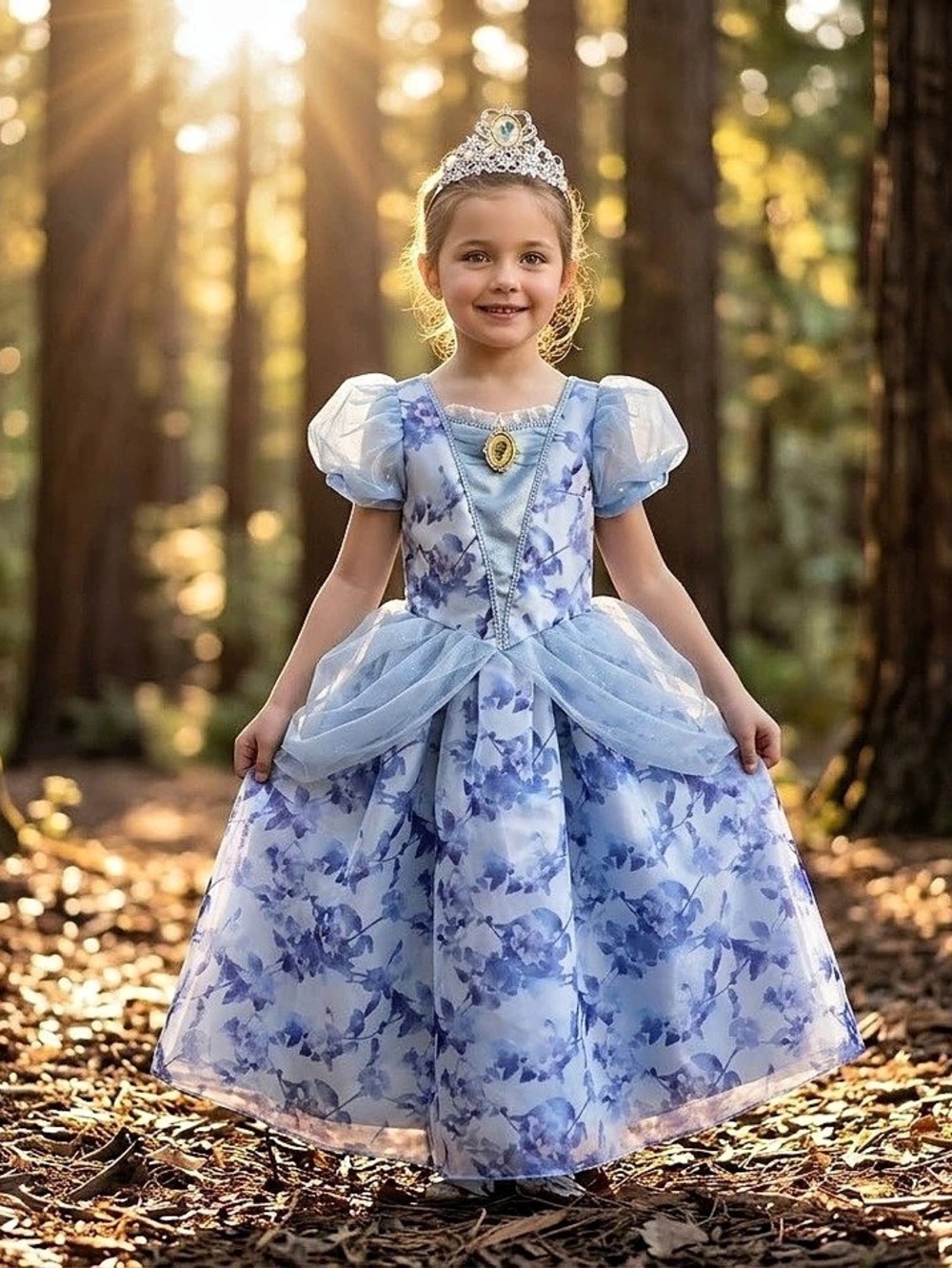 Disney Cinderella Costume Dress for Kids Floral Dress Girls 7/8 Blue & White
